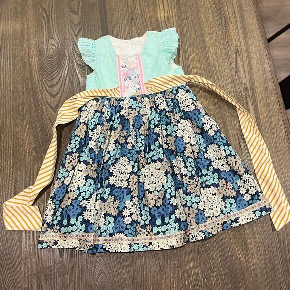 Matilda Jane Platinum Floral Dress Ruffle Sleeve Fit & Flare Multicolor Size 8 - Picture 1 of 7